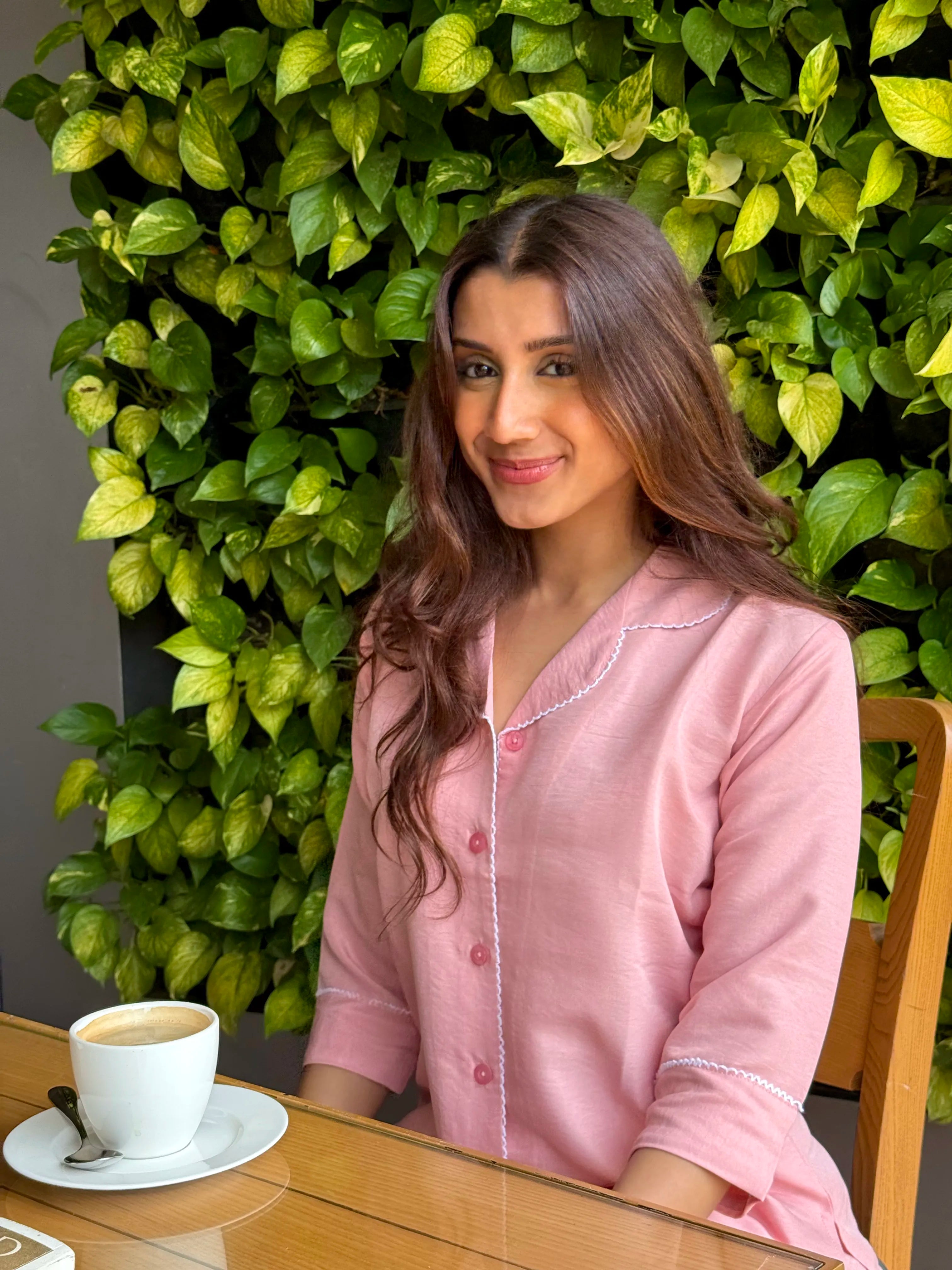 woman wearing pink cotton night suit from Velure