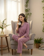 Velure Classic Wine Cotton Night Suit