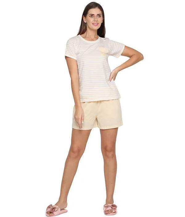 Stripes Shorts Set - Velure - Short sets - Cotton, Half Sleeves, Round neck, Shorts, Stripes