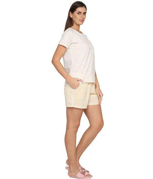 Stripes Shorts Set - Velure - Short sets - Cotton, Half Sleeves, Round neck, Shorts, Stripes