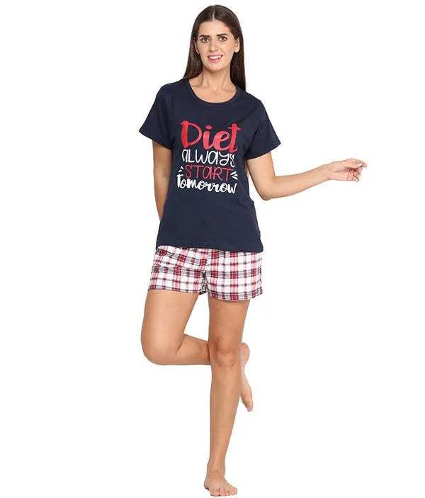 Velure Printed Tshirt and Short for Women - Velure - T-Shirt and Shorts - Cotton, Half Sleeves, Printed, Round neck, Shorts