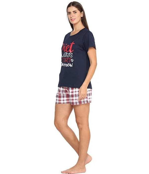 Velure Printed Tshirt and Short for Women - Velure - T-Shirt and Shorts - Cotton, Half Sleeves, Printed, Round neck, Shorts
