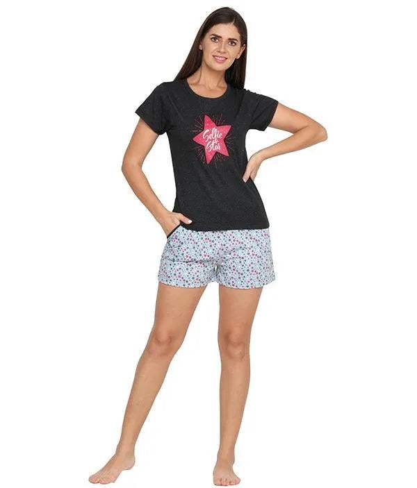 Selfie Star Shorts Set - Velure - Short sets - Cotton, Half Sleeves, Printed, Round neck, Shorts