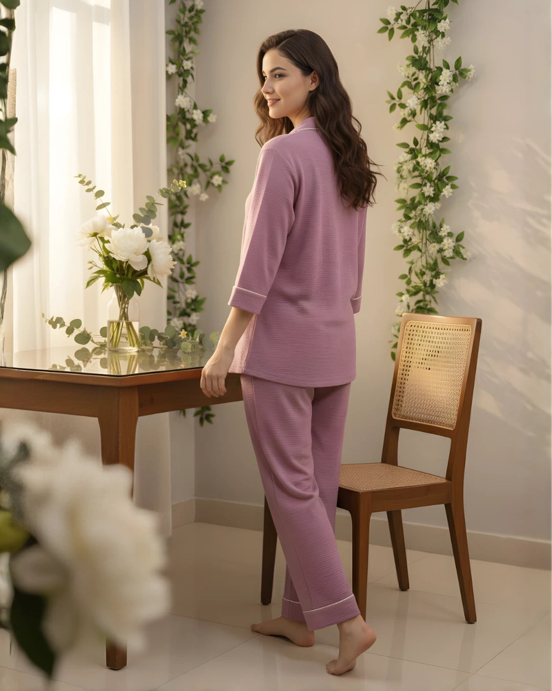 Velure Classic Wine Cotton Night Suit