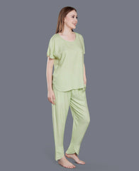 Cotton Stripe Night Suit - Velure - T-Shirt and Pant - Cotton, Full Length Pants, Half Sleeves, Round neck, Stripes