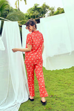 Velure Cotton Printed Nightsuit - Velure - Shirt and Pant - 3/4 Sleeves, Collar Neck, Cotton, Front Button Open, Full Length Pant, Printed