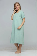 Floral Escape Cotton Short Nightdress - Velure, Short Nightdress, Get cozy and comfortable all night long in this pure cotton nighty. Elegant and simple design with round neck, short sleeves, and knee-length hem. Loose fit for easy movement. Ideal for summer nights. Machine washable and durable. Order now for ultimate comfort!