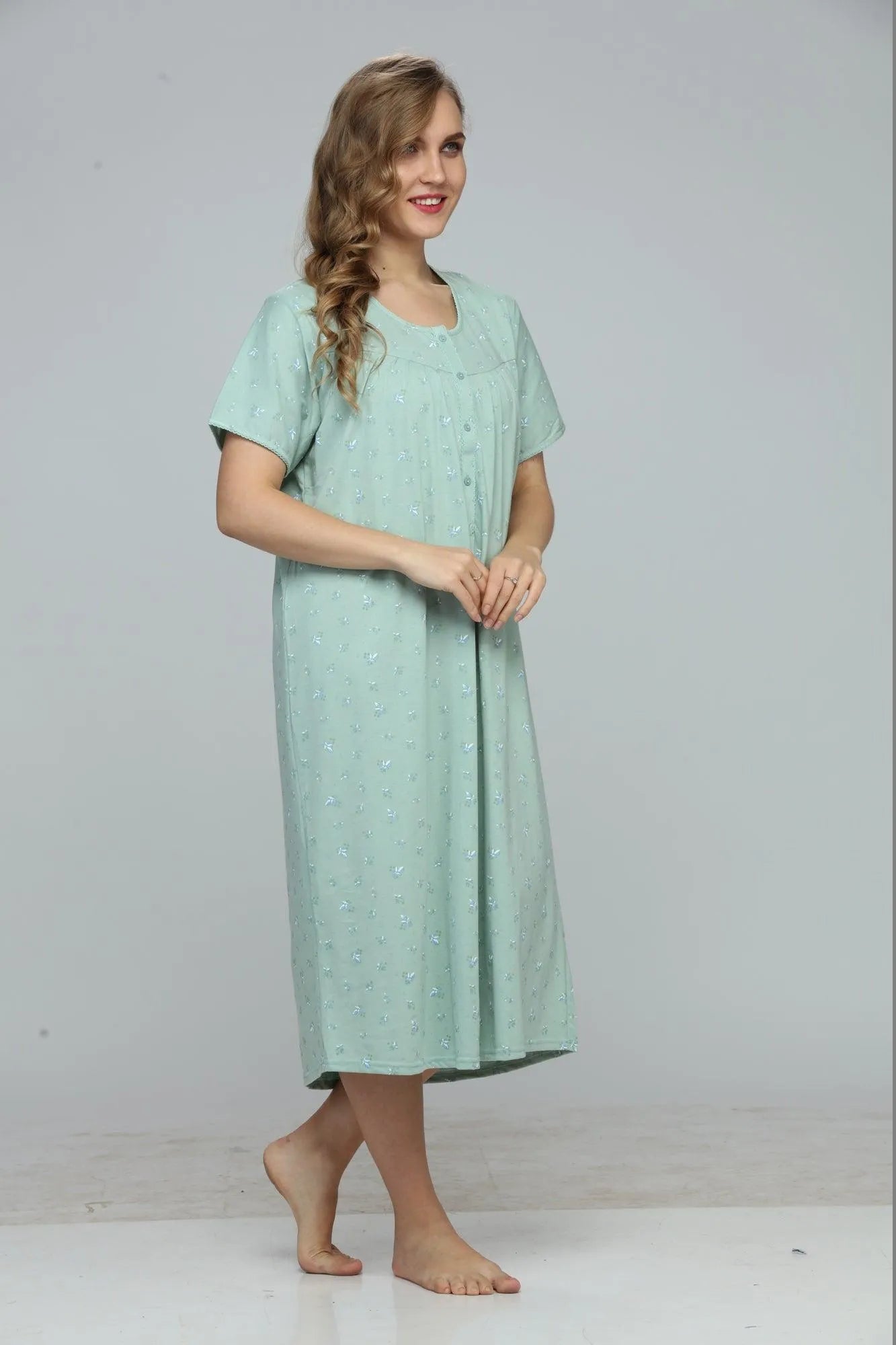 Floral Escape Cotton Short Nightdress - Velure, Short Nightdress, Get cozy and comfortable all night long in this pure cotton nighty. Elegant and simple design with round neck, short sleeves, and knee-length hem. Loose fit for easy movement. Ideal for summer nights. Machine washable and durable. Order now for ultimate comfort!