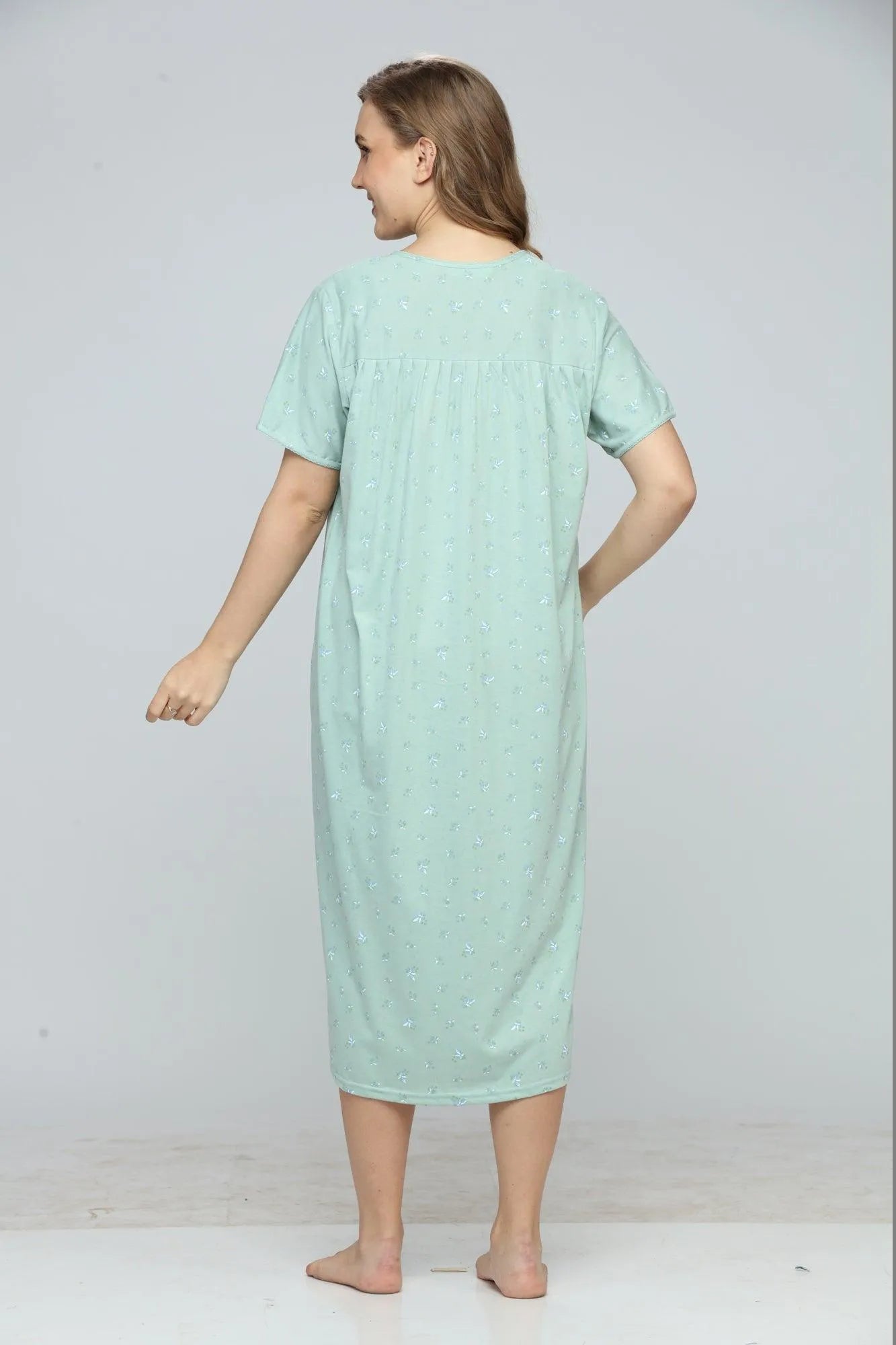 Floral Escape Cotton Short Nightdress - Velure, Short Nightdress, Get cozy and comfortable all night long in this pure cotton nighty. Elegant and simple design with round neck, short sleeves, and knee-length hem. Loose fit for easy movement. Ideal for summer nights. Machine washable and durable. Order now for ultimate comfort!