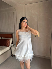 Velure Feathery White Spaghetti Shorts Set