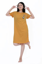 Panda Short Nighty - Velure - Short Nighty - Cotton, Half Sleeves, Knee Length, Printed, Round neck
