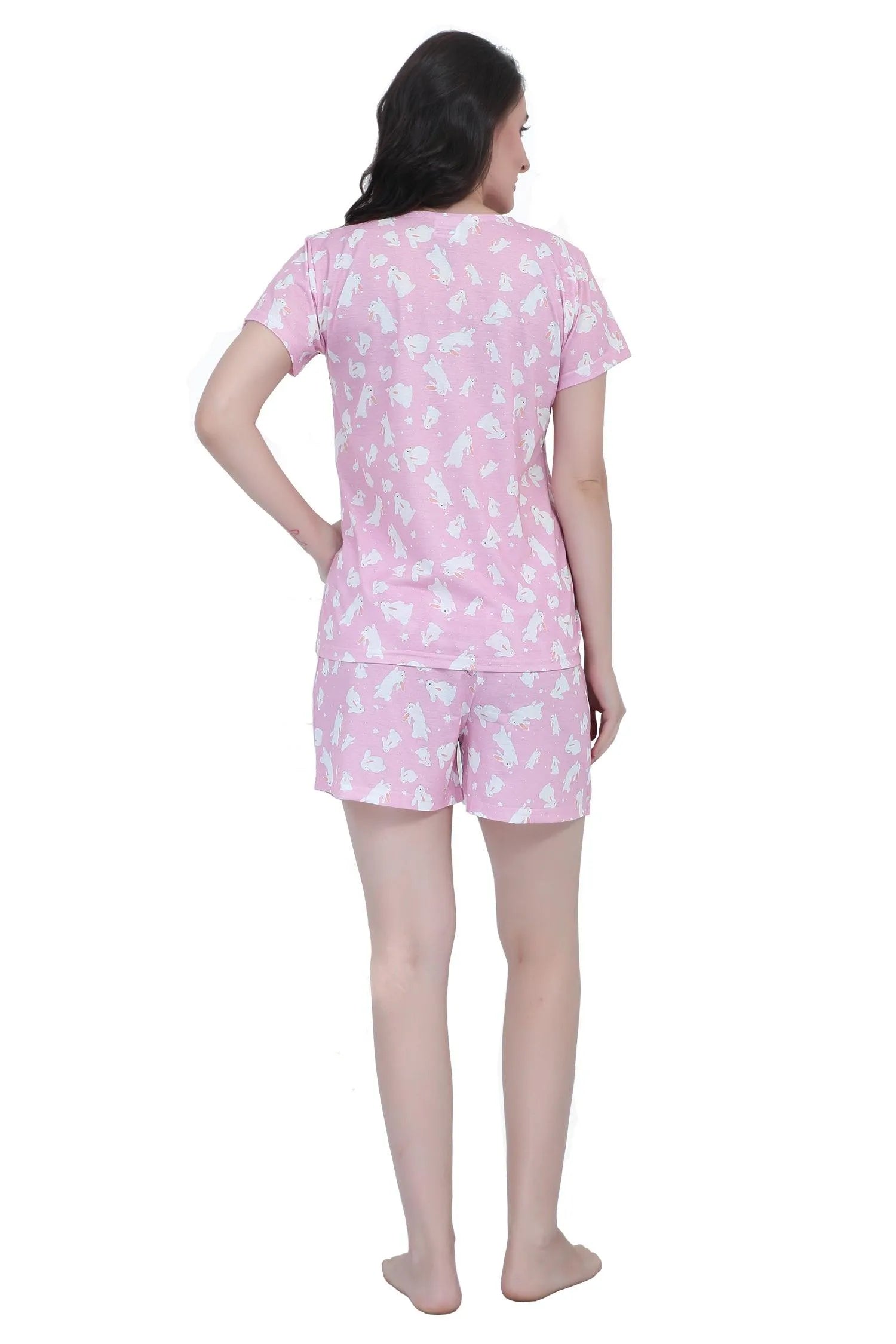 Rabbit Print Shorts Set - Velure - Short sets - Cotton, Half Sleeves, Printed, Round neck, Shorts