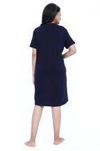 Star Print Short Nighty - Velure - Short Nighty - Cotton, Half Sleeves, Knee Length, Printed, Round neck