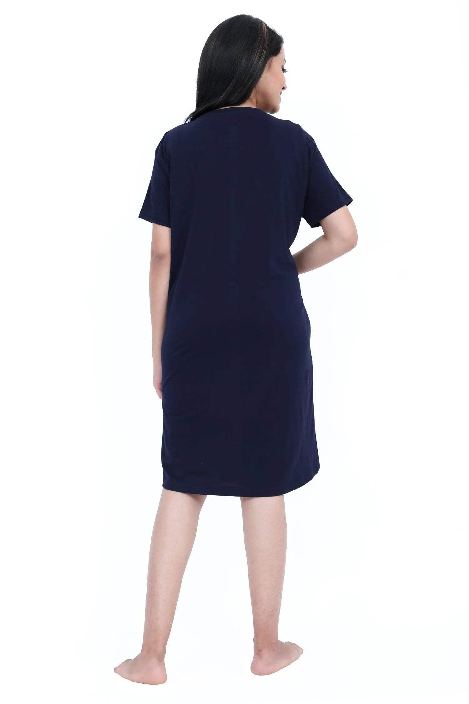 Star Print Short Nighty - Velure - Short Nighty - Cotton, Half Sleeves, Knee Length, Printed, Round neck
