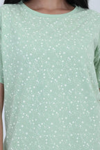 Stars Short Nighty - Velure - Short Nighty - Cotton, Half Sleeves, Knee Length, Printed, Round neck