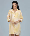 Stripes Night Shirt - Velure - Night Shirt - 3/4 Sleeves, Collar Neck, Front Button Open, Knee Length, Satin, Stripes