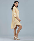 Stripes Night Shirt - Velure - Night Shirt - 3/4 Sleeves, Collar Neck, Front Button Open, Knee Length, Satin, Stripes