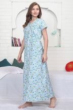 Velure Blue Floral Print Cotton Nighty