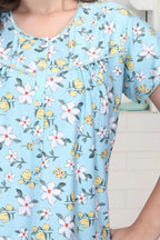 Velure Blue Floral Print Cotton Nighty
