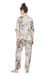 Velure Iconic Satin Print Night Suit - Velure - Shirt and Pant - Abstract Print, Collar Neck, Front Button Open, Full Length Pant, Printed, Satin