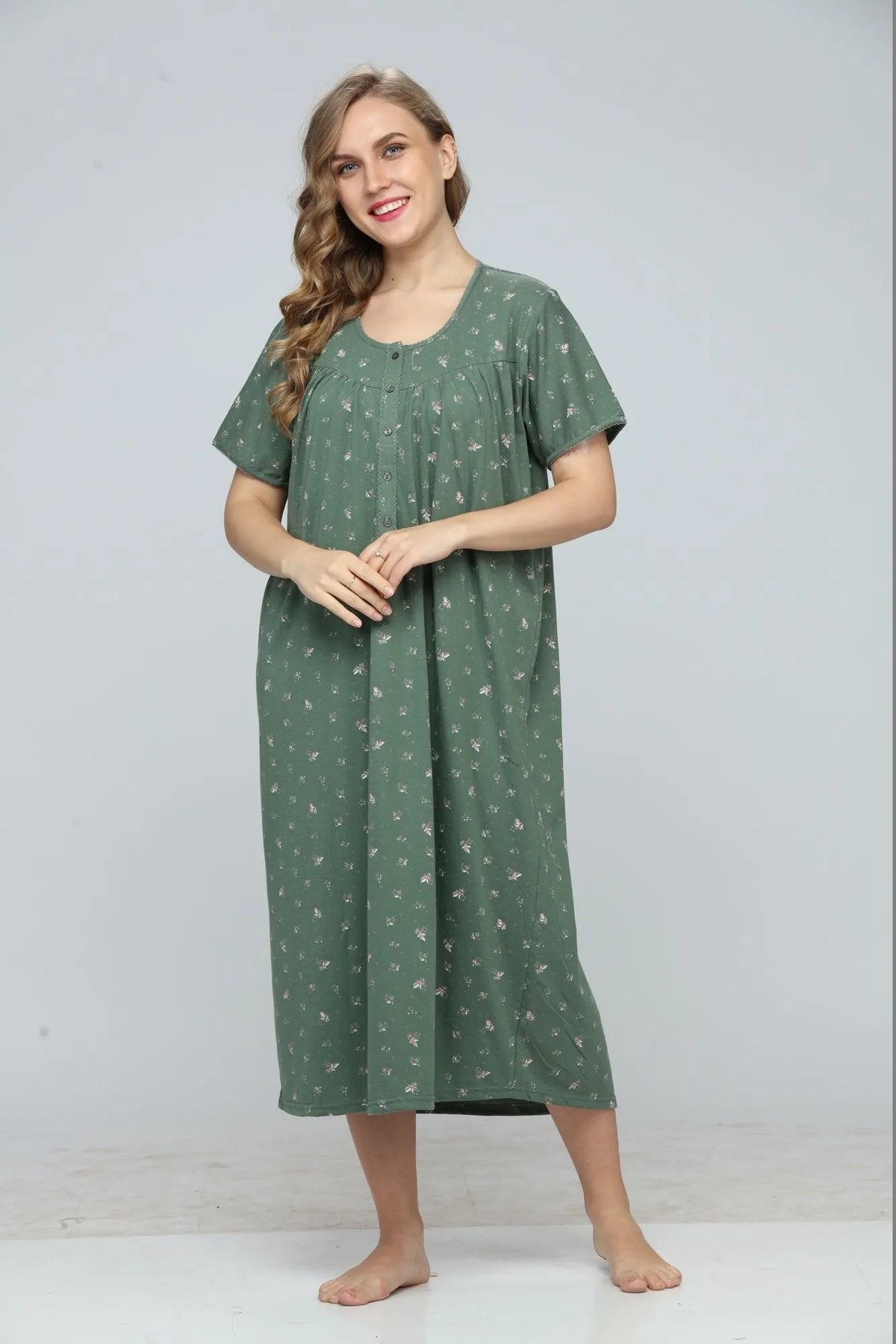 Velure Blossom Bliss Printed Short Nightdress - Velure, Short Nightdress, If you are looking for a comfortable and soft nighty to sleep in, you will love this cotton nighty. This nighty is made of pure cotton fabric that will keep you cool and cozy all night long. The nighty has a simple and elegant design, with a round neck, short sleeves and a knee-length hem.