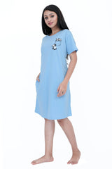 Velure Cute Panda Short Nighty - Velure - Short Nighty - Cotton, Half Sleeves, Knee Length, Printed, Round neck