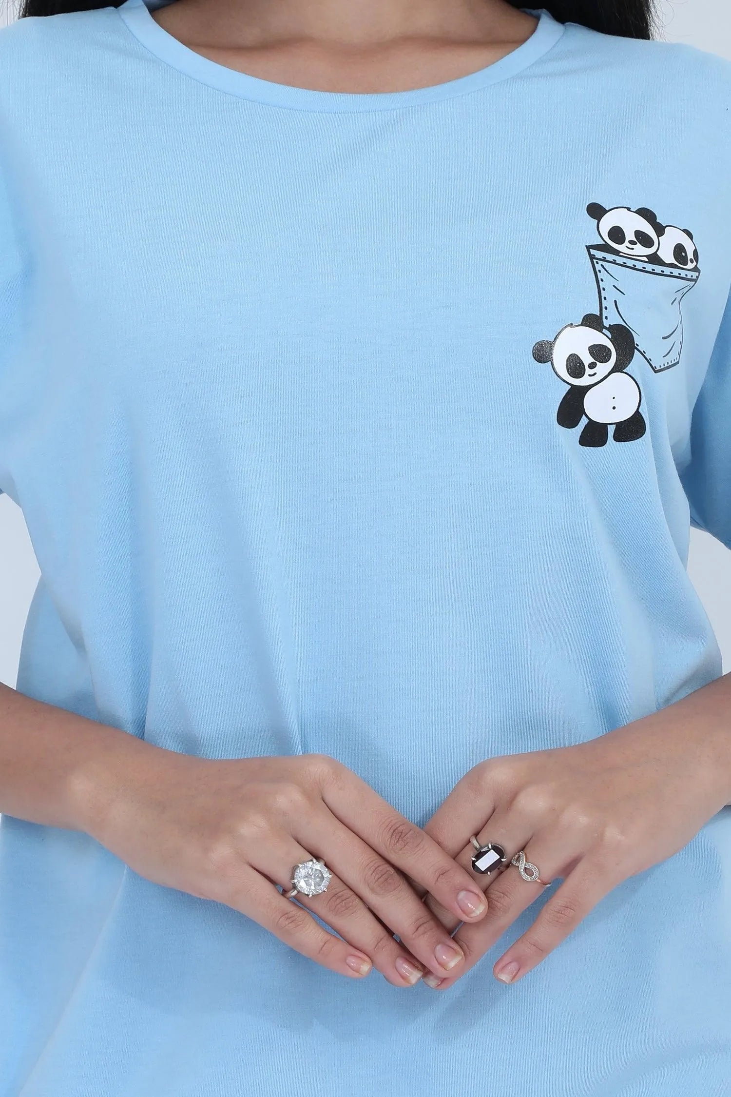 Velure Cute Panda Short Nighty - Velure - Short Nighty - Cotton, Half Sleeves, Knee Length, Printed, Round neck