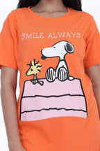 Velure Snoopy Dog Short Nighty - Velure - Short Nighty - Cotton, Half Sleeves, Knee Length, Printed, Round neck