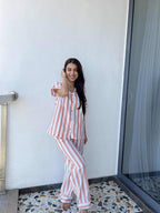 Velure Stripe Co-ord Set for her - Velure - Shirt and Pant - Collar Neck, Front Button Open, Full Length Pant, Half Sleeves, Stripes