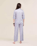 Velure Trendy Attractive Print Night Suit - Velure - - 3/4 Sleeves, Abstract Print, Collar Neck, Cotton, Front Button Open, Full Length Pant