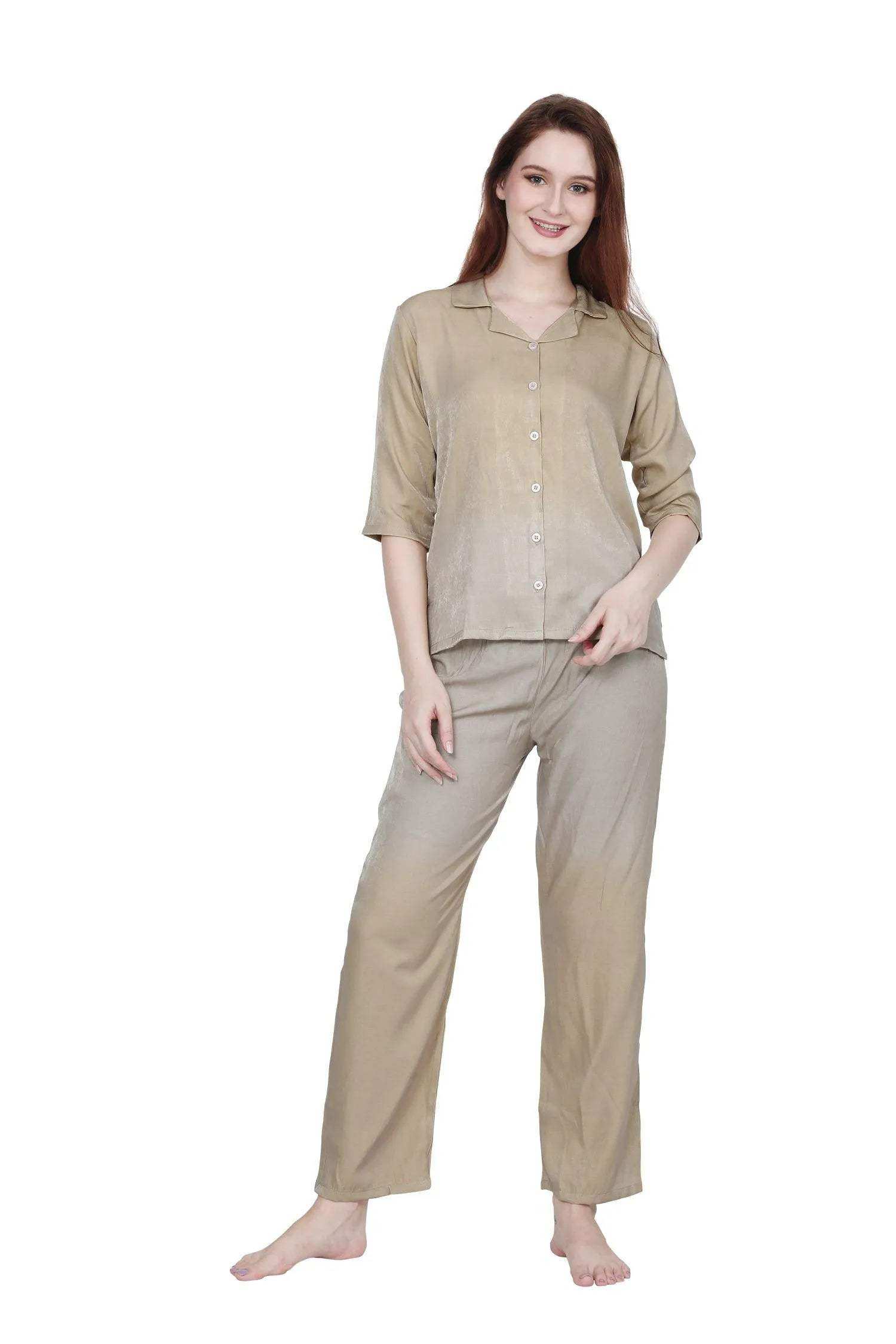 Velure Striking Co-ord Set - Velure - - 3/4 Sleeves, Collar Neck, Cotton, Front Button Open, Full Length Pant