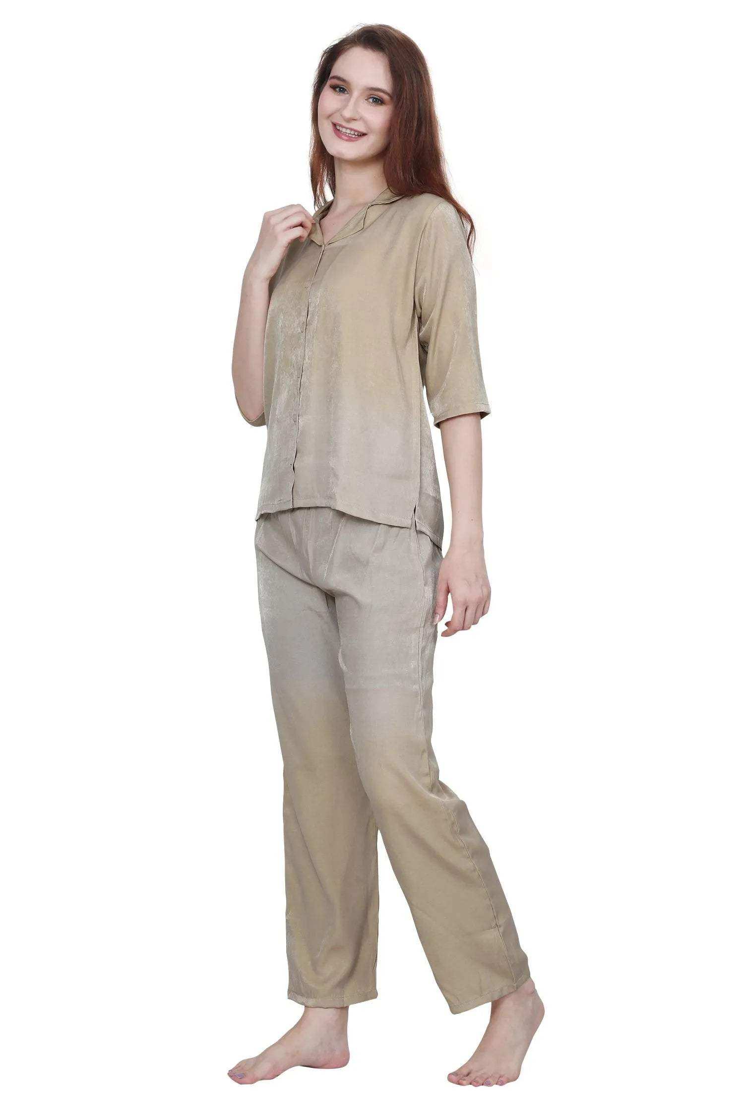 Velure Striking Co-ord Set - Velure - - 3/4 Sleeves, Collar Neck, Cotton, Front Button Open, Full Length Pant