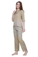 Velure Striking Co-ord Set - Velure - Co-ord Sets - 3/4 Sleeves, Collar Neck, Cotton, Front Button Open, Full Length Pant