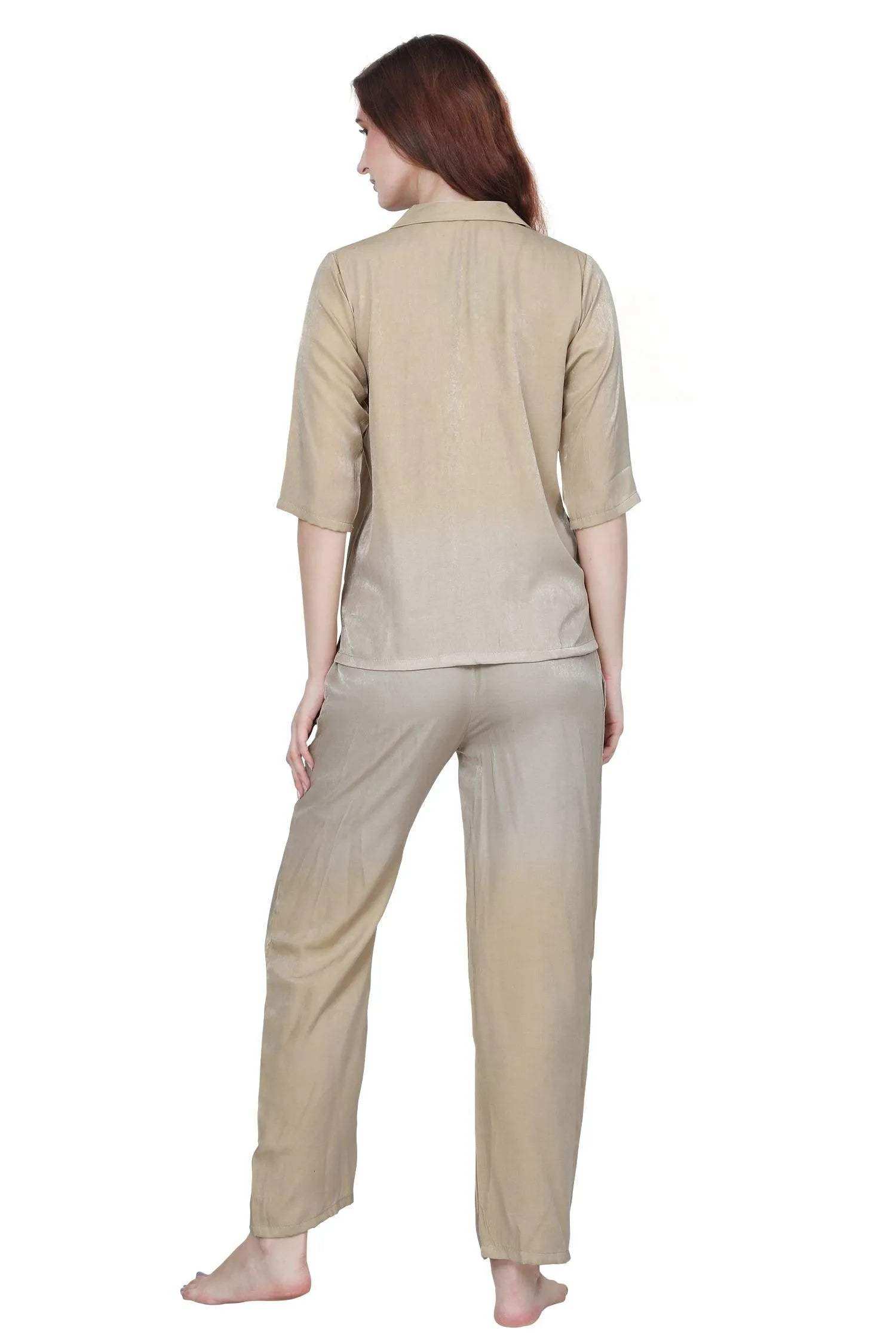 Velure Striking Co-ord Set - Velure - - 3/4 Sleeves, Collar Neck, Cotton, Front Button Open, Full Length Pant