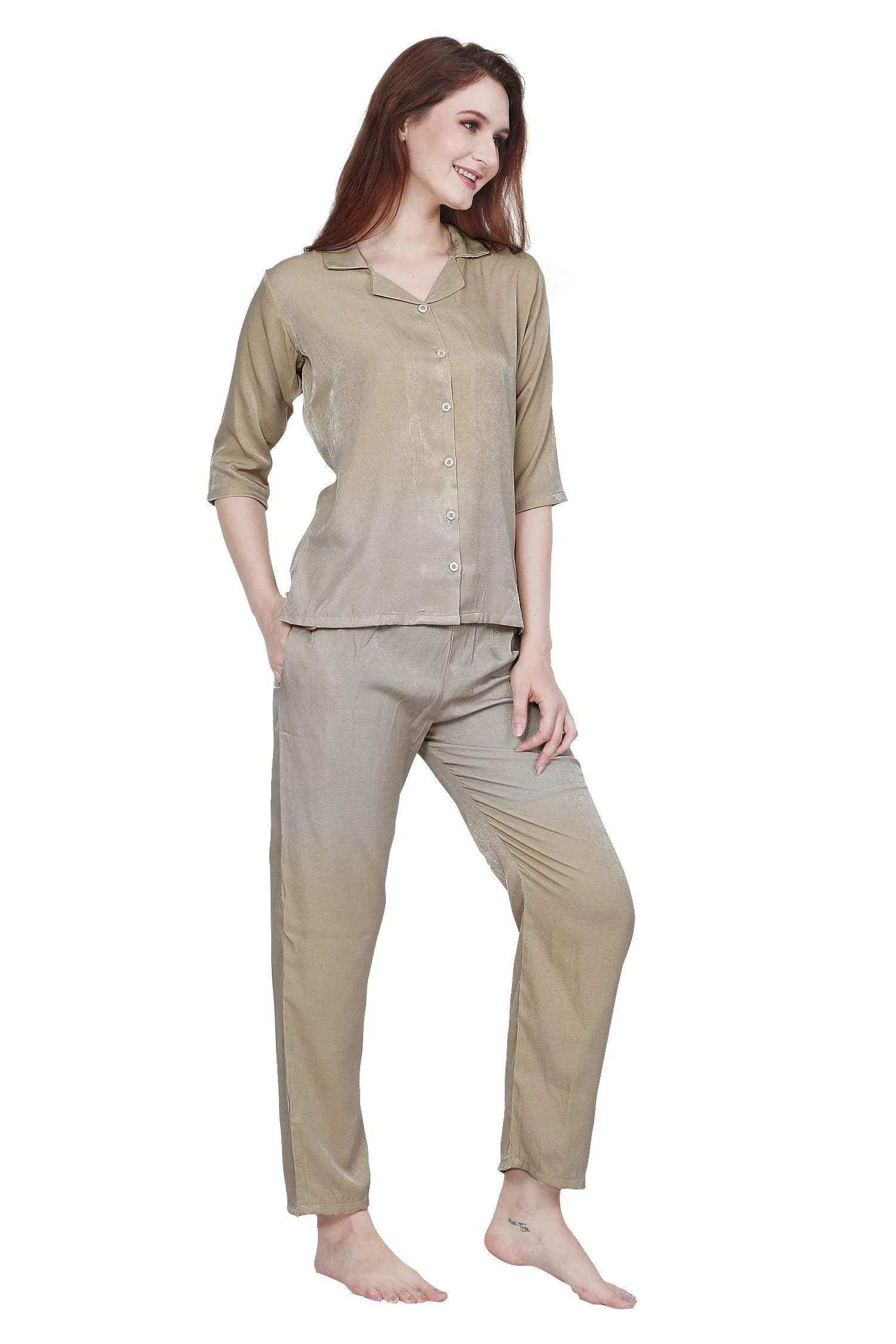 Velure Striking Co-ord Set - Velure - - 3/4 Sleeves, Collar Neck, Cotton, Front Button Open, Full Length Pant
