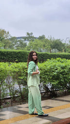 Velure Classic Co-ord Set - Velure - - 3/4 Sleeves, Collar Neck, Cotton, Front Button Open, Full Length Pant, Ombre