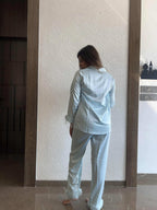 Velure Refreshing Fur Satin Night Suit - Velure - - Collar Neck, Detail-plainfur, Front Button Open, Full Length Pant, Full Sleeves, Fur, Satin