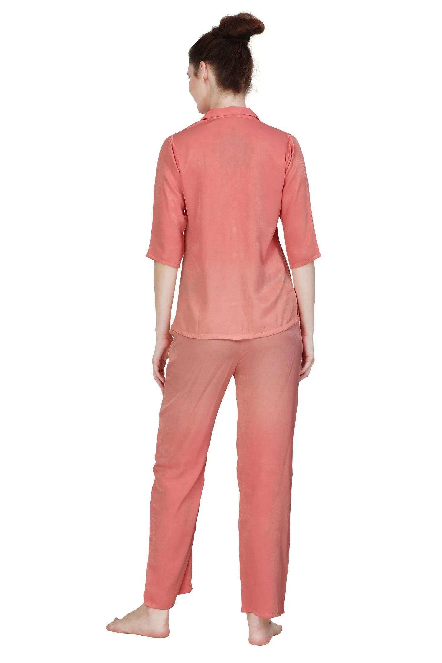 Velure Pleasing Co-ord Set - Velure - - 3/4 Sleeves, Collar Neck, Cotton, Front Button Open, Full Length Pant