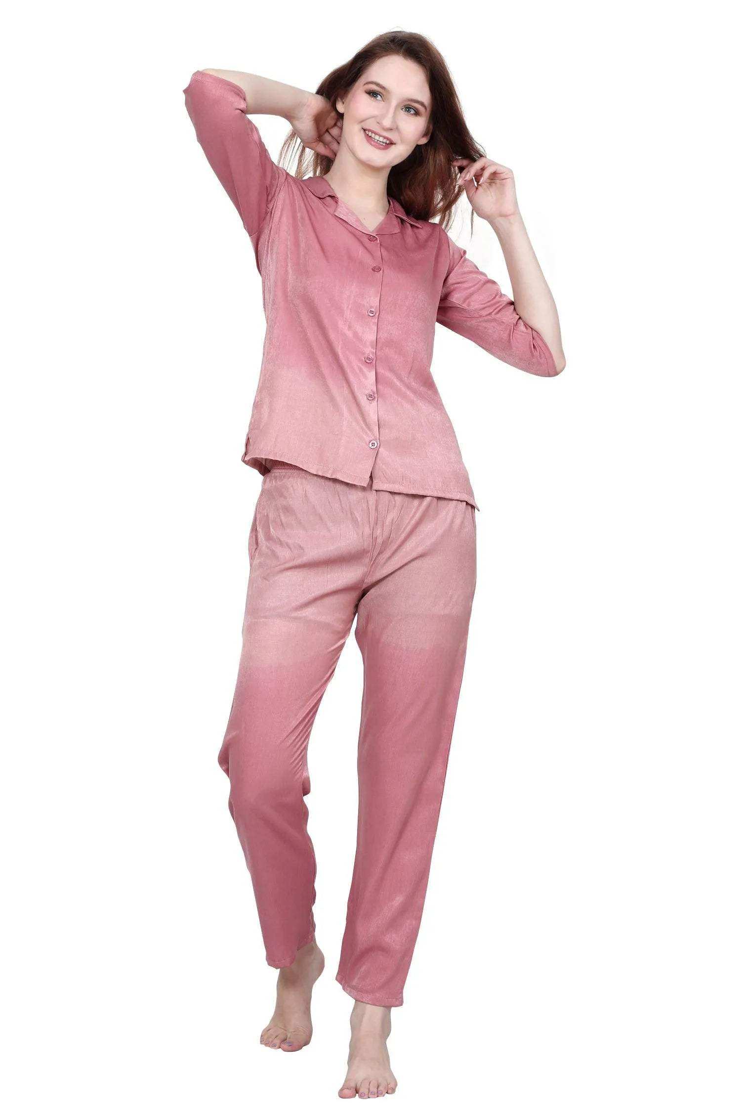 Velure Astonishing Co-ord Set - Velure - - 3/4 Sleeves, Collar Neck, Cotton, Front Button Open, Full Length Pant