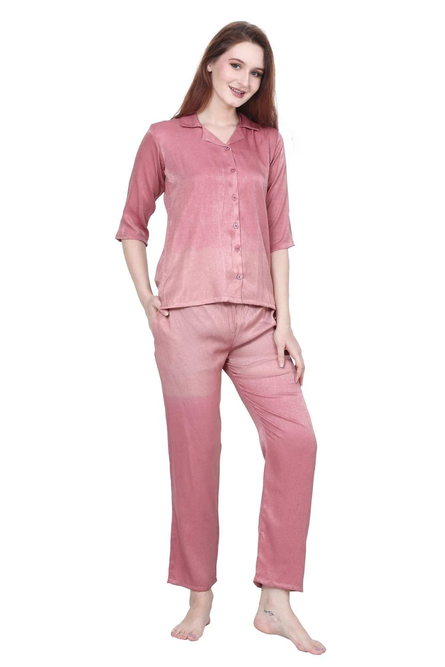 Velure Astonishing Co-ord Set - Velure - - 3/4 Sleeves, Collar Neck, Cotton, Front Button Open, Full Length Pant