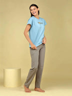 Velure Four Hearts Print Pajama Set - Velure - T-Shirt and Pants - Full Length Pant, Half Sleeves, Round neck nightsuit