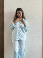 Velure Refreshing Fur Satin Night Suit - Velure - - Collar Neck, Detail-plainfur, Front Button Open, Full Length Pant, Full Sleeves, Fur, Satin