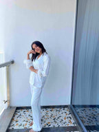 Velure Sleek Fur Satin Night Suit - Velure - Shirt and Pant - Collar Neck, Detail-plainfur, Front Button Open, Full Length Pant, Full Sleeves, Fur, Satin