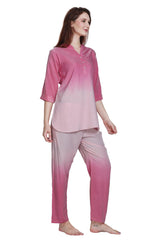 Velure Engrossing Dual Shade Kurti Style Night Suit - Velure - Long Top and Pant - 3/4 Sleeves, Collar Night Suit, Cotton, Full Length Pant, Long Top Night Suit