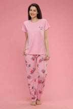 Velure Jazzy Floral Print Night Suit - Velure - Shirt and Pant - Cotton, Floral Print, Full Length Pant, Half Sleeves, Round neck