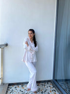 Velure Appealing Fur Satin Night Suit - Velure - Shirt and Pant - Collar Neck, Detail-plainfur, Front Button Open, Full Length Pant, Full Sleeves, Fur, Satin