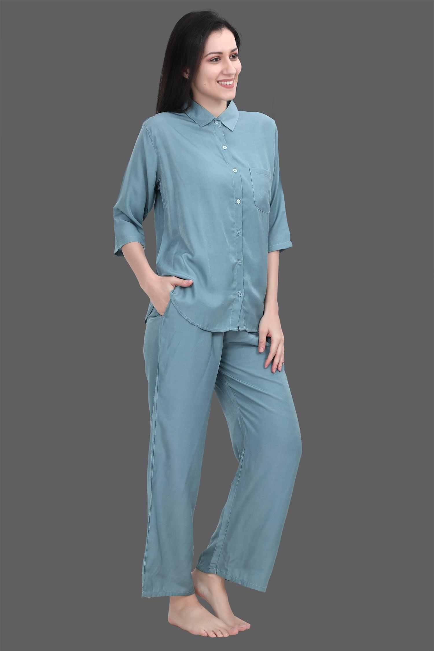 Velure Cozy Palazzo Co-ord Set - Velure - Long Top and Pant - 3/4 Sleeves, Collar Neck, Cotton, Front Button Open, Full Length Pant