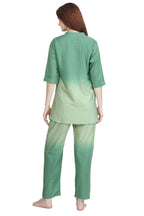 Velure Green Dual Shade Kurti Style Night Suit - Velure - - 3/4 Sleeves, Collar Neck, Cotton, Full Length Pant
