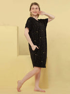 Reindeer Short Nighty (Relaxed Fit) - Velure - Short Nighty - Cotton, Half Sleeves, Knee Length, Printed, Round neck