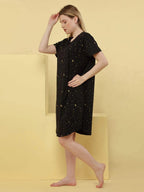Reindeer Short Nighty (Relaxed Fit) - Velure - Short Nighty - Cotton, Half Sleeves, Knee Length, Printed, Round neck